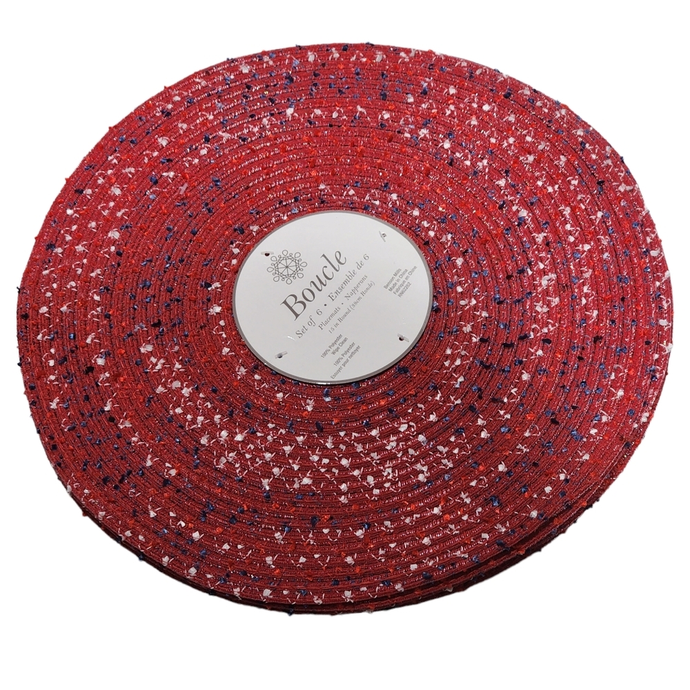 Benson Mills Set of Six Red Americana Round Polyester‎ Placemats 15in